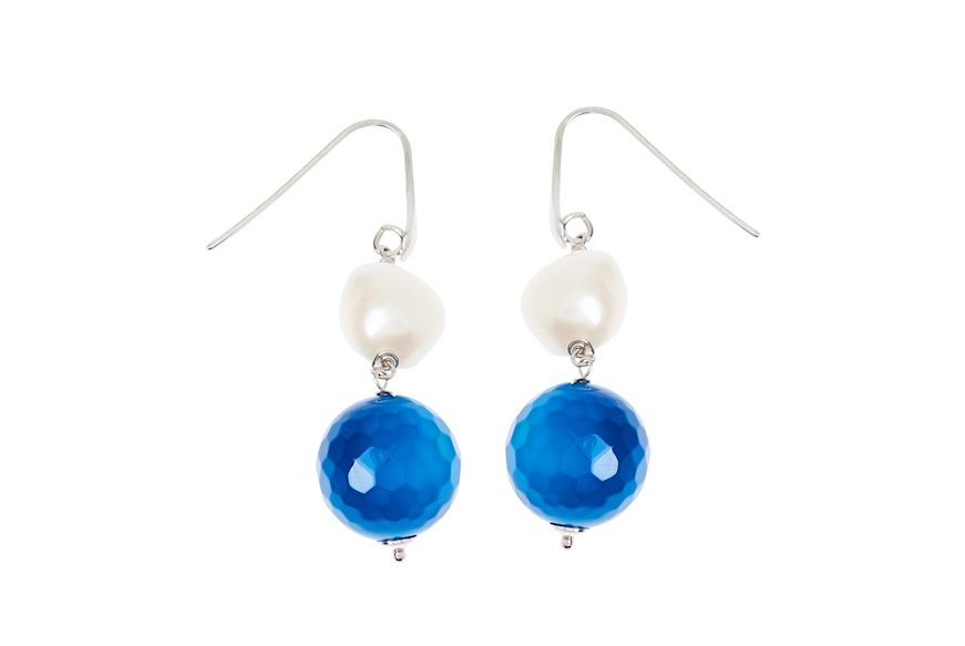 Orecchini argento con agata blu cobalto e perle Selezione Zanolli