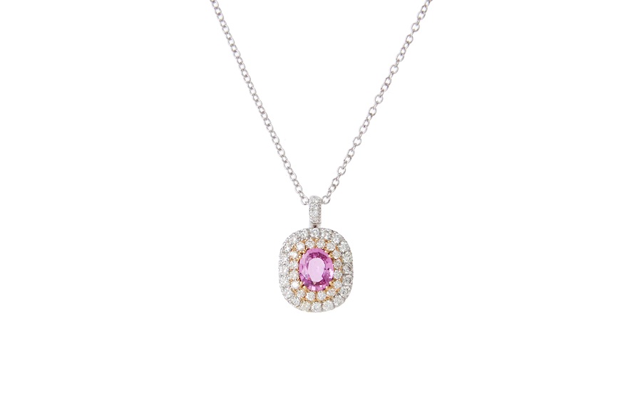 Collana oro 750‰ e ciondolo con diamanti ct. 0,50 e zaffiro rosa ct. 0,70 Davite & Delucchi