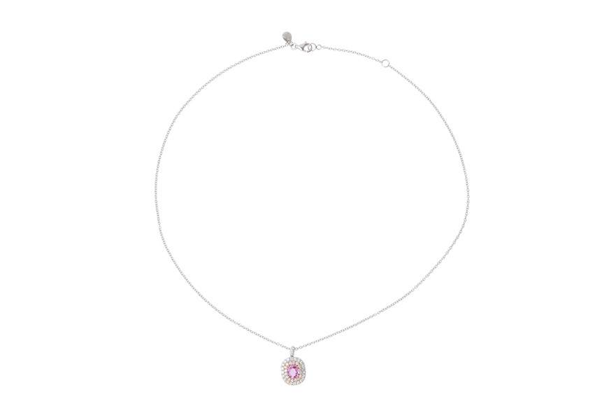 Collana oro 750‰ e ciondolo con diamanti ct. 0,50 e zaffiro rosa ct. 0,70 Davite & Delucchi