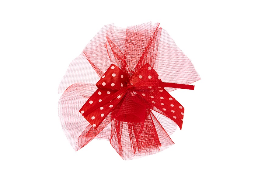 Sacchetto Doppio Portaconfetti in tulle rosso con nastro pois Selezione Zanolli