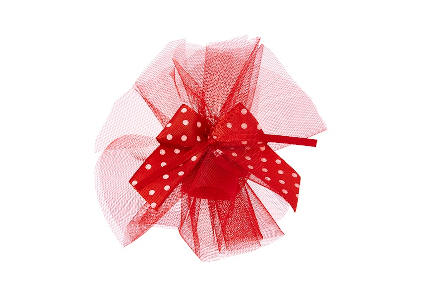 Confezione 25 sacchetti porta confetti di tulle con nastrino in raso colore  ROSSO. Misure: 9 x 7 cm