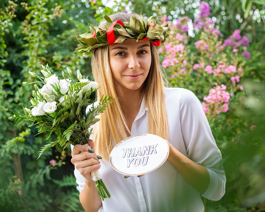 Bomboniera Laurea Piattino La Tavola Scomposta porcellana Thank you con ciuffo portaconfetti Bitossi home