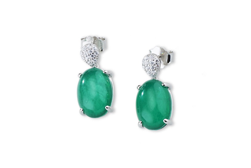 Earrings Luce silver with cubic zirconia and green fusion stone Sovrani