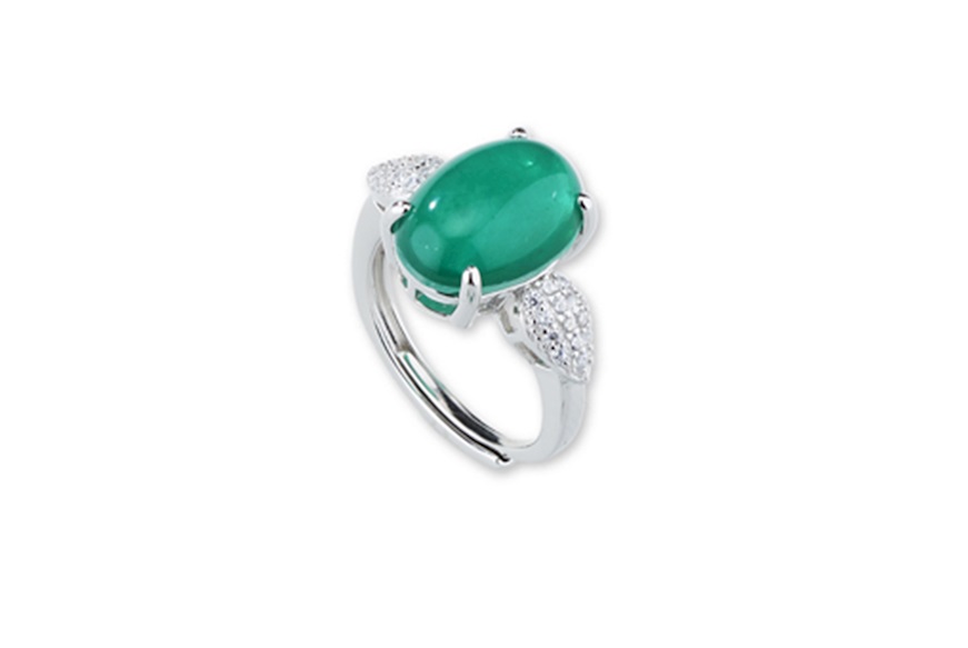 Ring Luce silver with cubic zirconia and green fusion stone Sovrani