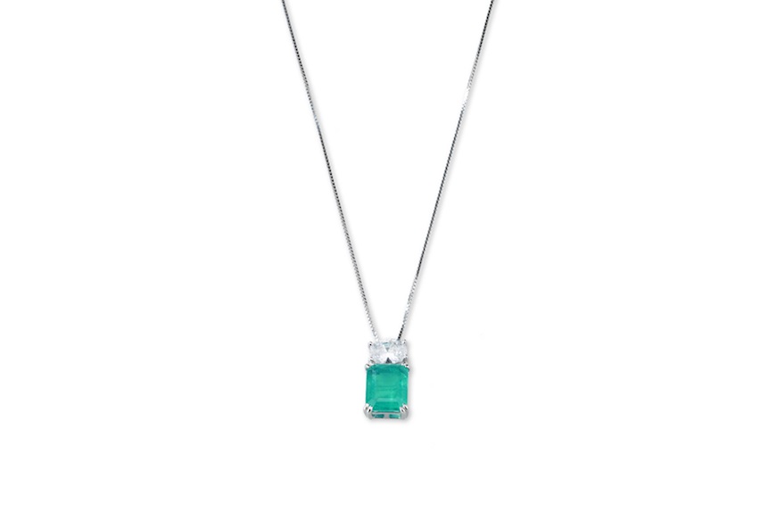 Necklace Luce silver with cubic zirconia and green fusion stone Sovrani
