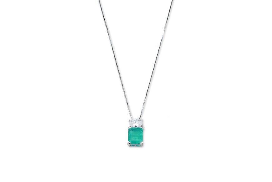 Collana Luce argento con cubic zirconia e pietra fusion stone verde smeraldo Sovrani