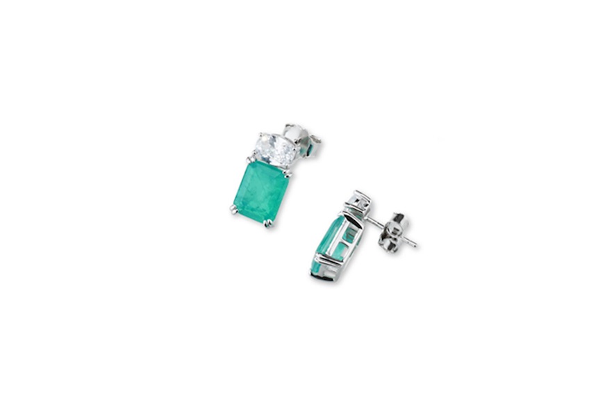 Earrings Luce silver with cubic zirconia and green fusion stone Sovrani
