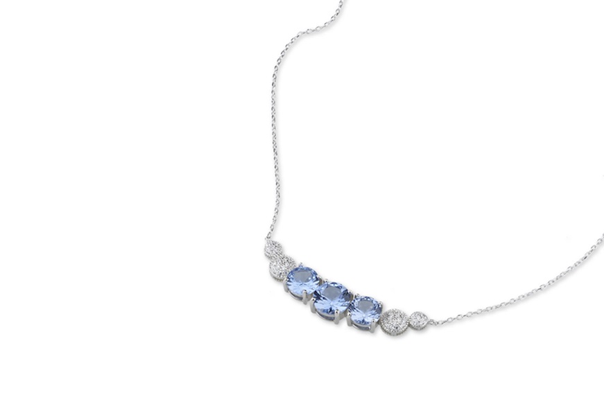 Necklace Luce silver with cubic zirconia and aquamarine zircons Sovrani