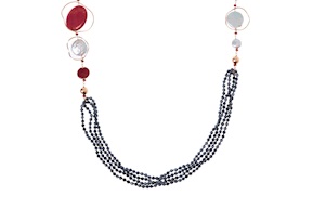 Necklace silver with ruby rhodonite and cloudy quartz Luisa della Salda