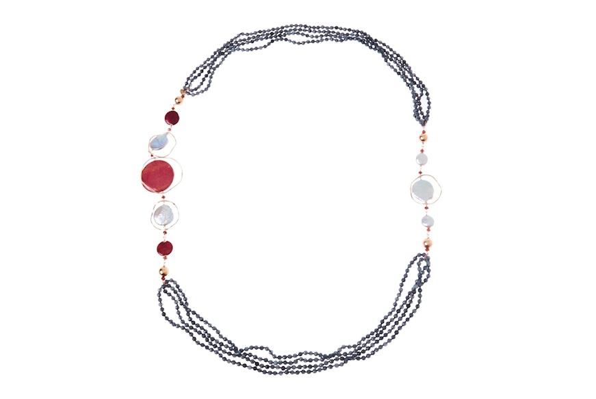 Necklace silver with ruby rhodonite and cloudy quartz Luisa della Salda