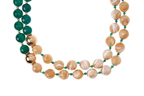 Necklace silver with mother-of-pearl and green agate Luisa della Salda