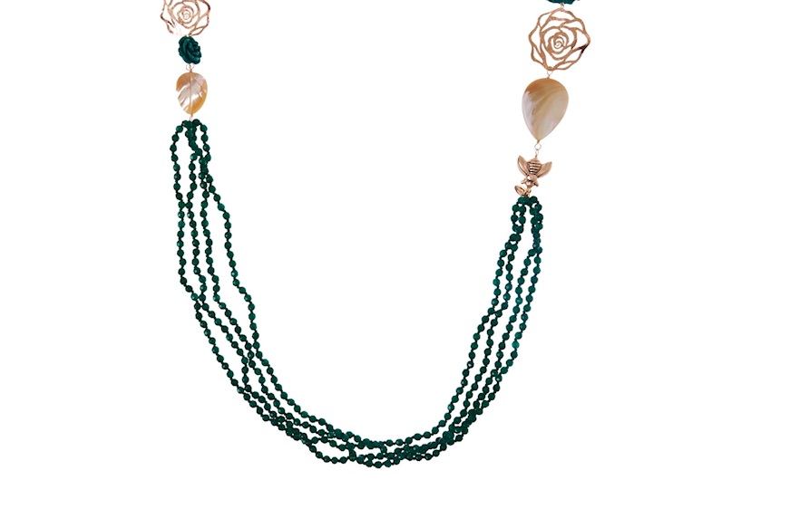 Necklace silver with mother-of-pearl and green agate Luisa della Salda