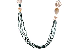 Necklace silver with mother-of-pearl and green agate Luisa della Salda