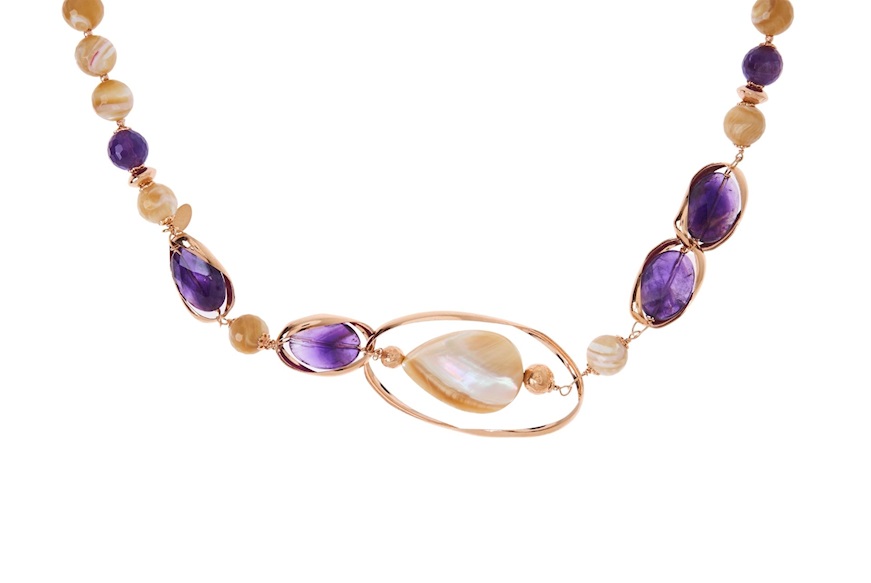 Necklace silver with mother-of-pearl and amethyst Luisa della Salda