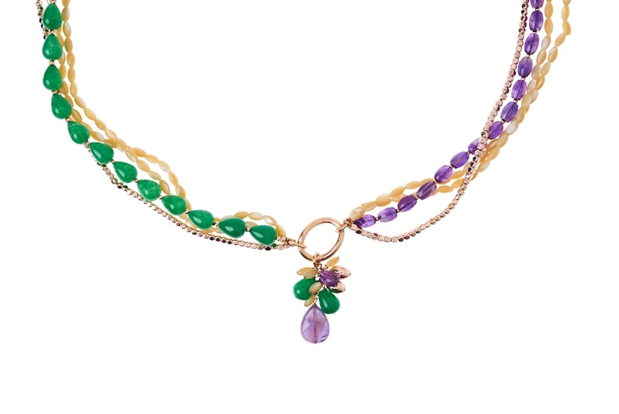 Necklace silver with amethyst and green agate Luisa della Salda