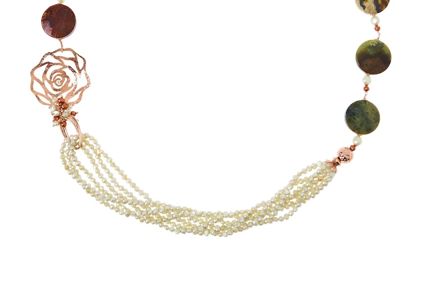 Necklace silver with serpentine and pearls Luisa della Salda