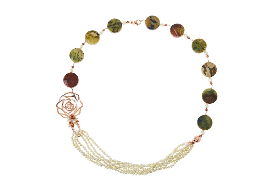 Necklace silver with serpentine and pearls Luisa della Salda