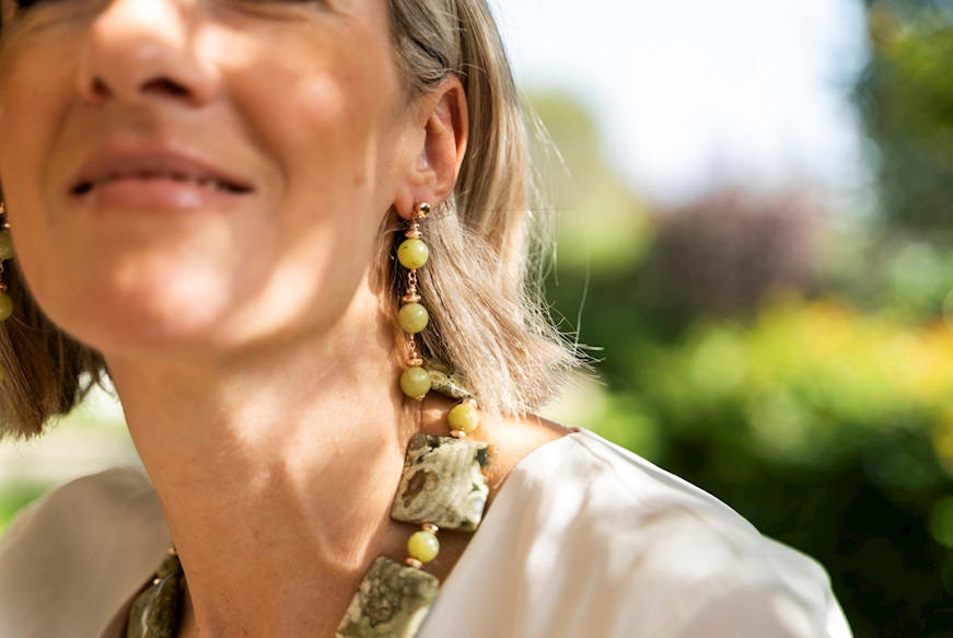 Earrings silver with new jade and hematite Luisa della Salda