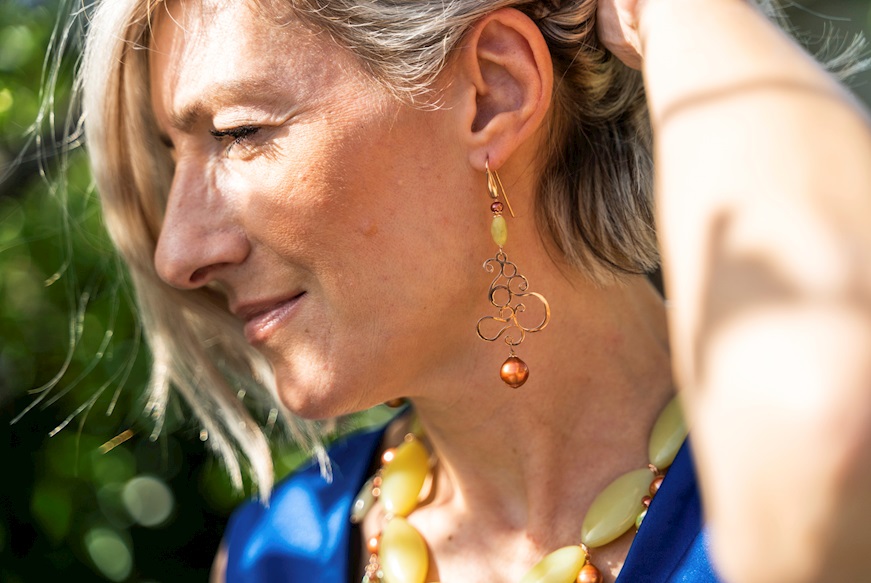 Earrings silver with new jade and pearls Luisa della Salda