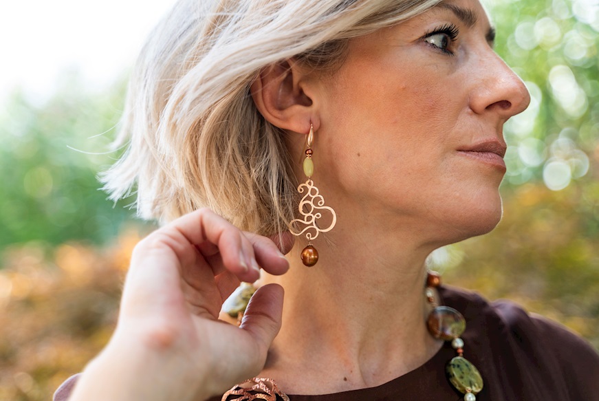 Earrings silver with new jade and pearls Luisa della Salda