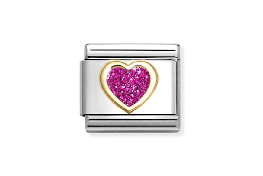 Cuore glitterato fuxia Composable acciaio e oro Nomination