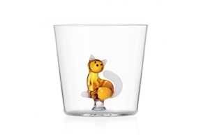 Tumbler Glass Tabby Cat Amber and White Tail Ichendorf
