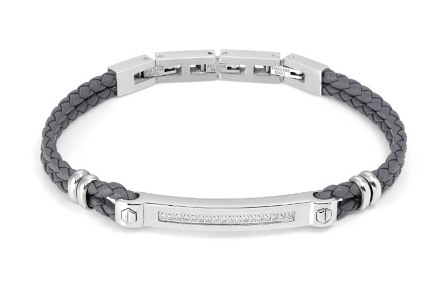 Bracelet Manvision steel and grey leather with white cubic zirconia Nomination