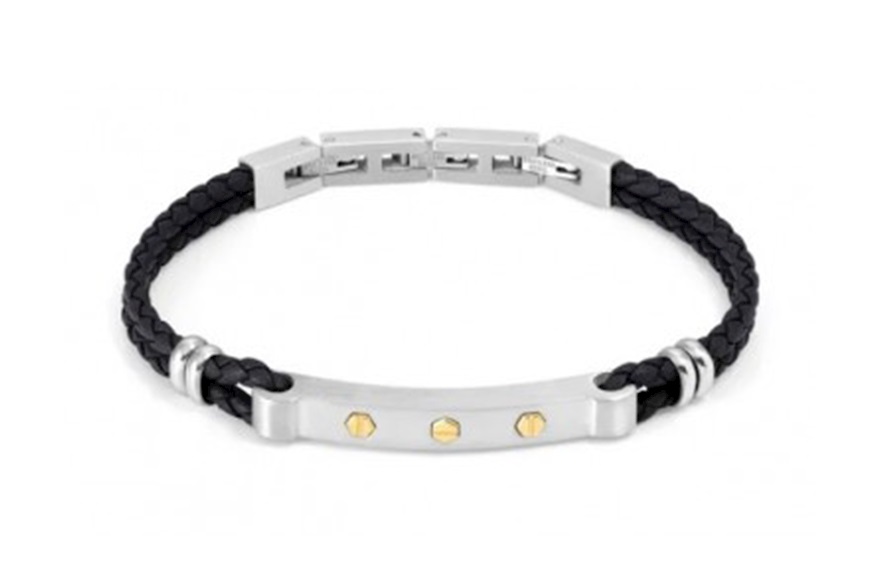 Bracelet Manvision steel and black leather with golden screw Nomination