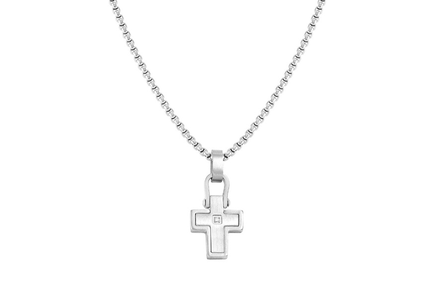 Collana Manvision acciaio con pendente croce e zircone Nomination