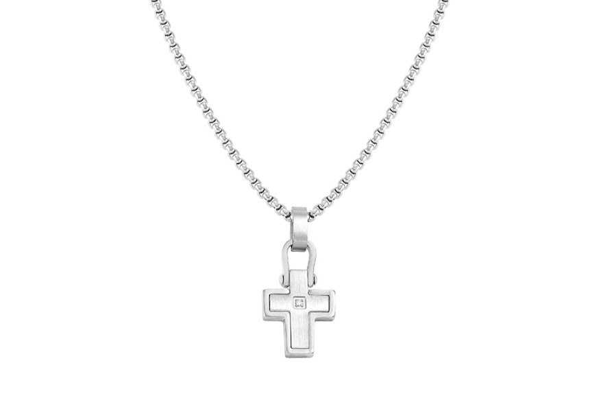 Necklace Manvision steel with cross pendant and zircon Nomination