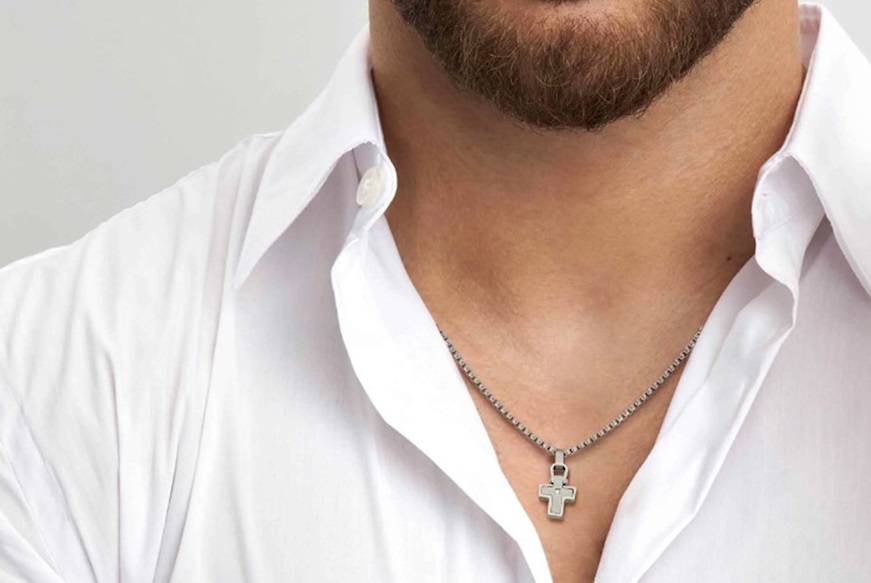 Collana Manvision acciaio con pendente croce e zircone Nomination