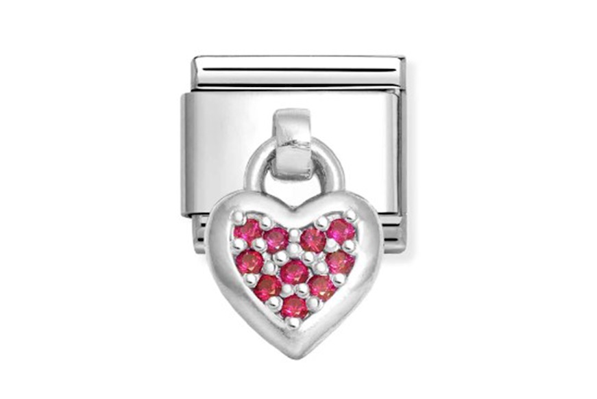 Heart Charm Composable steel silver and zircons Nomination