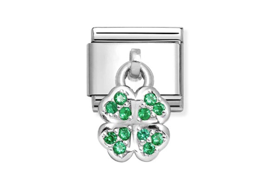 Four-leaf Clover Charm Composable steel silver and zircons Nomination