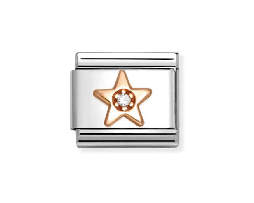 Stella Pietra Bianca Composable acciaio oro rosa 375 e zirconi Nomination
