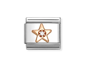 Stella Pietra Bianca Composable acciaio oro rosa 375 e zirconi Nomination