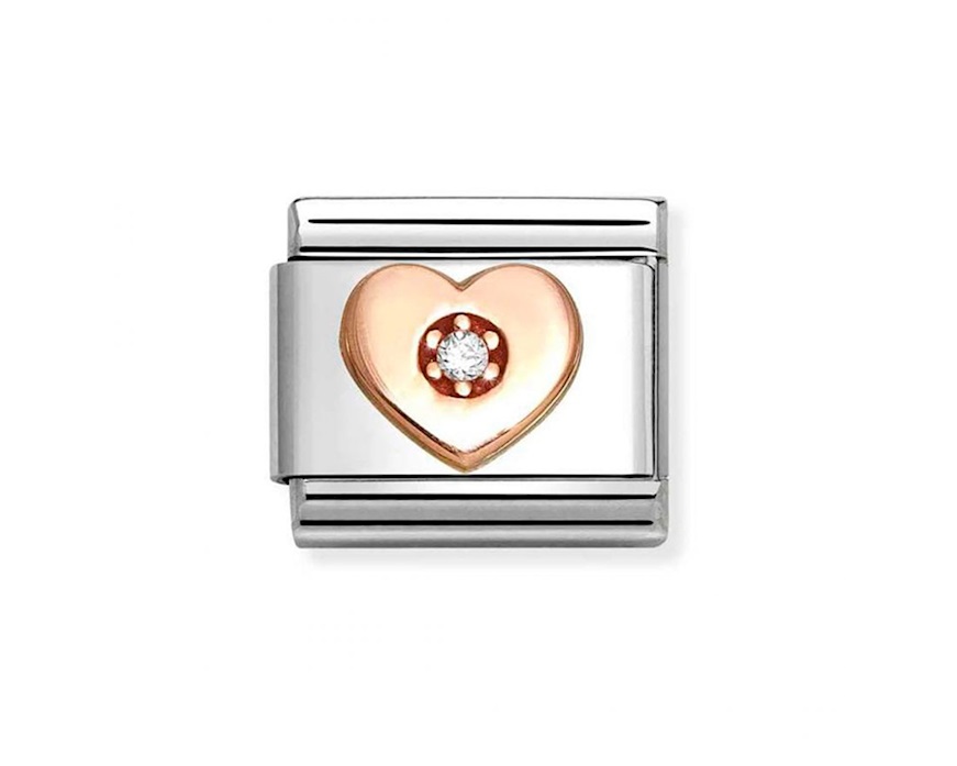 Cuore Pietra Bianca Composable acciaio oro rosa 375 e zirconi Nomination