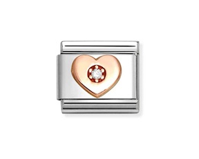 Cuore Pietra Bianca Composable acciaio oro rosa 375 e zirconi Nomination