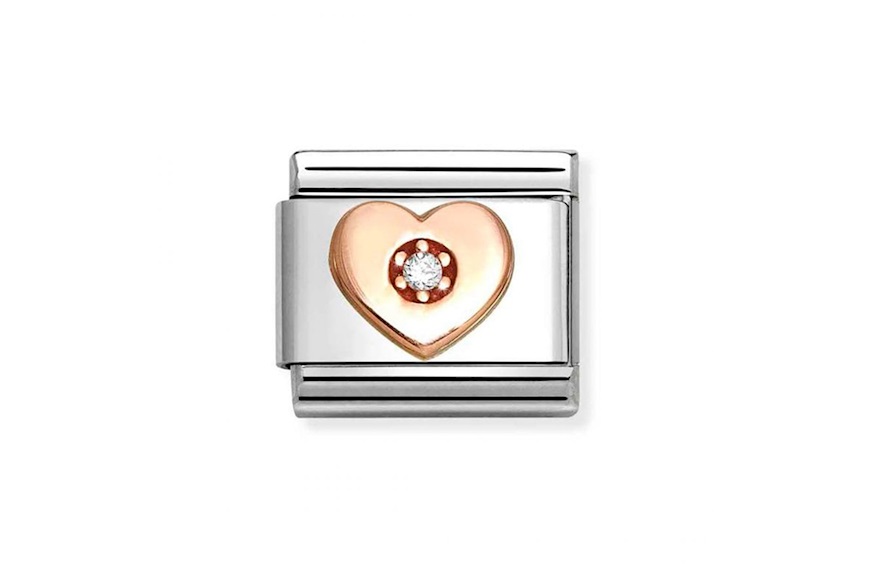 Cuore Pietra Bianca Composable acciaio oro rosa e cubic zirconia bianco Nomination