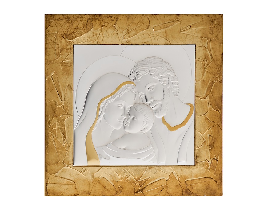 Quadro Sacra Famiglia argento pvd con cornice dorata Selezione Zanolli
