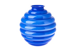 Vaso Decò vetro di Murano zaffiro e lattimo Venini