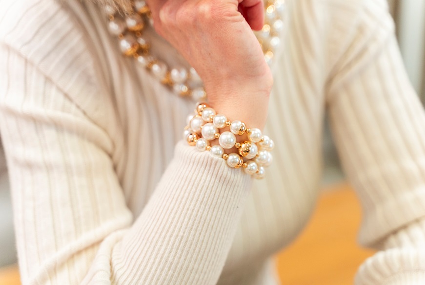 Bracciale Fashion Mood dorato con tre fili di perle Sovrani