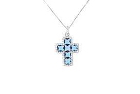 Collana Luce argento con ciondolo croce in cubic zirconia e zirconi topazio Sovrani