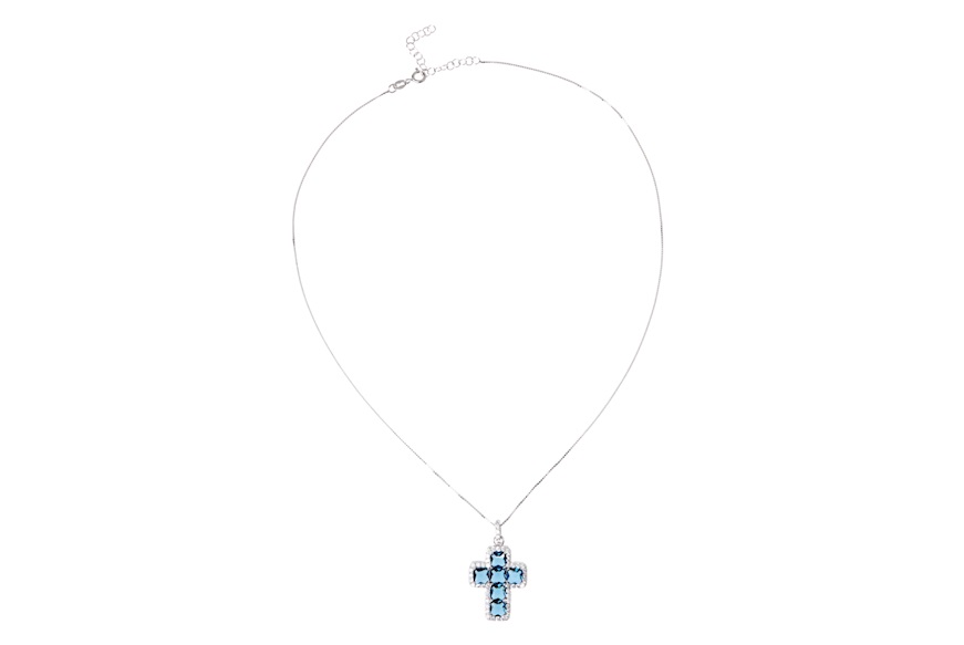 Collana Luce argento con ciondolo croce in cubic zirconia e zirconi topazio Sovrani