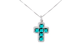 Collana Luce argento con ciondolo croce in cubic zirconia e zirconi smeraldo Sovrani