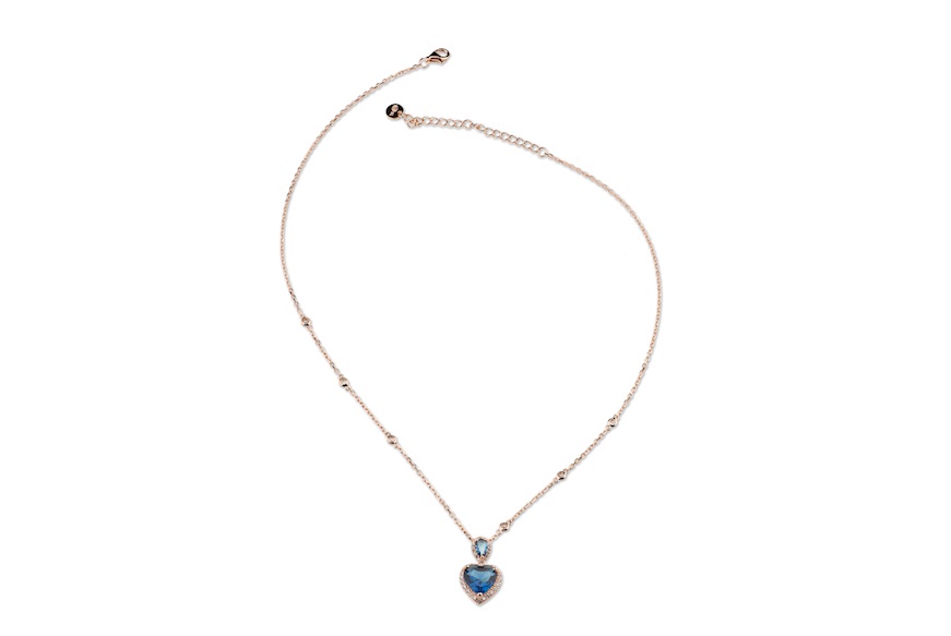 Necklace Luce silver with heart pendant, white cubic zirconia and sapphire zircons Sovrani