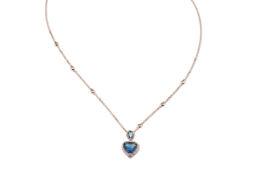 Collana Luce argento con ciondolo cuore, cubic zirconia bianchi e zirconi zaffiro Sovrani