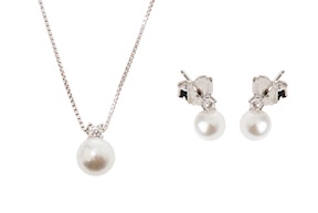 Parure Collana e Orecchini argento con shell pearl e cubic zirconia Sovrani