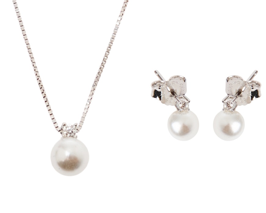 Parure collana e orecchini argento con shell pearl e cubic zirconia Sovrani