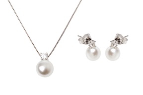 Parure Collana e Orecchini argento con shell pearl e cubic zirconia Sovrani