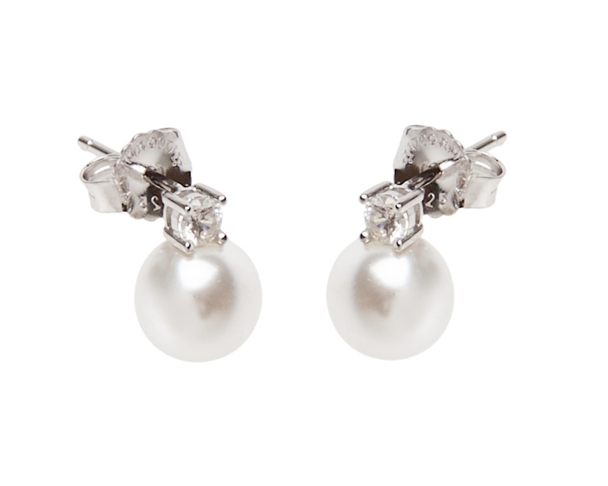 Parure Necklace and Earrings silver with shell pearl and cubic zirconia Sovrani